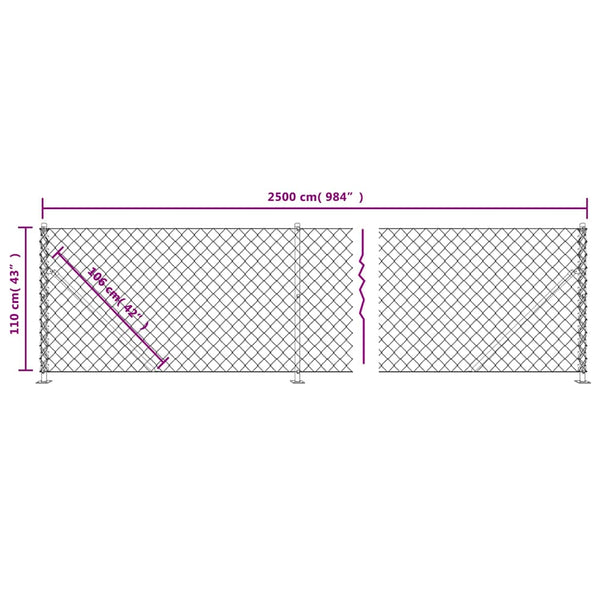 vidaXL Chain Link Fence with Ground Flange Green 1.1x25 m