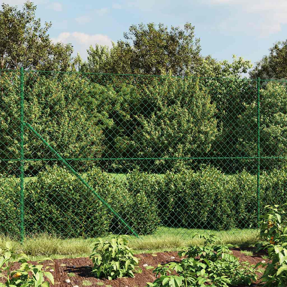vidaXL Chain Link Fence with Ground Flange Green 1.8x25 m