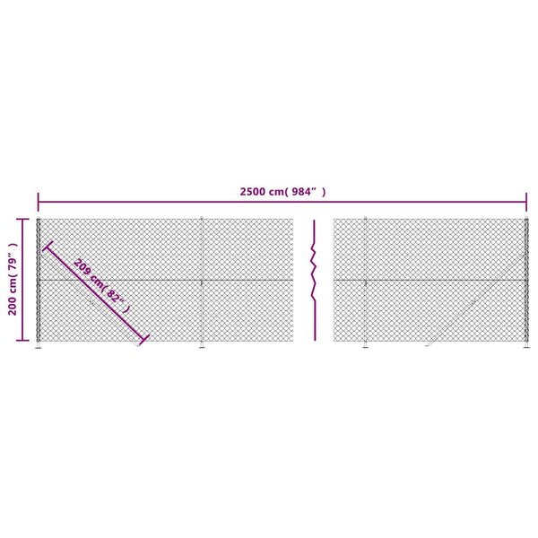vidaXL Chain Link Fence with Ground Flange Green 2x25 m