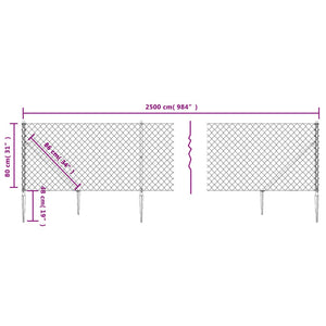 vidaXL Chain Link Fence with Ground Sockets Anthracite 0.8x25 m