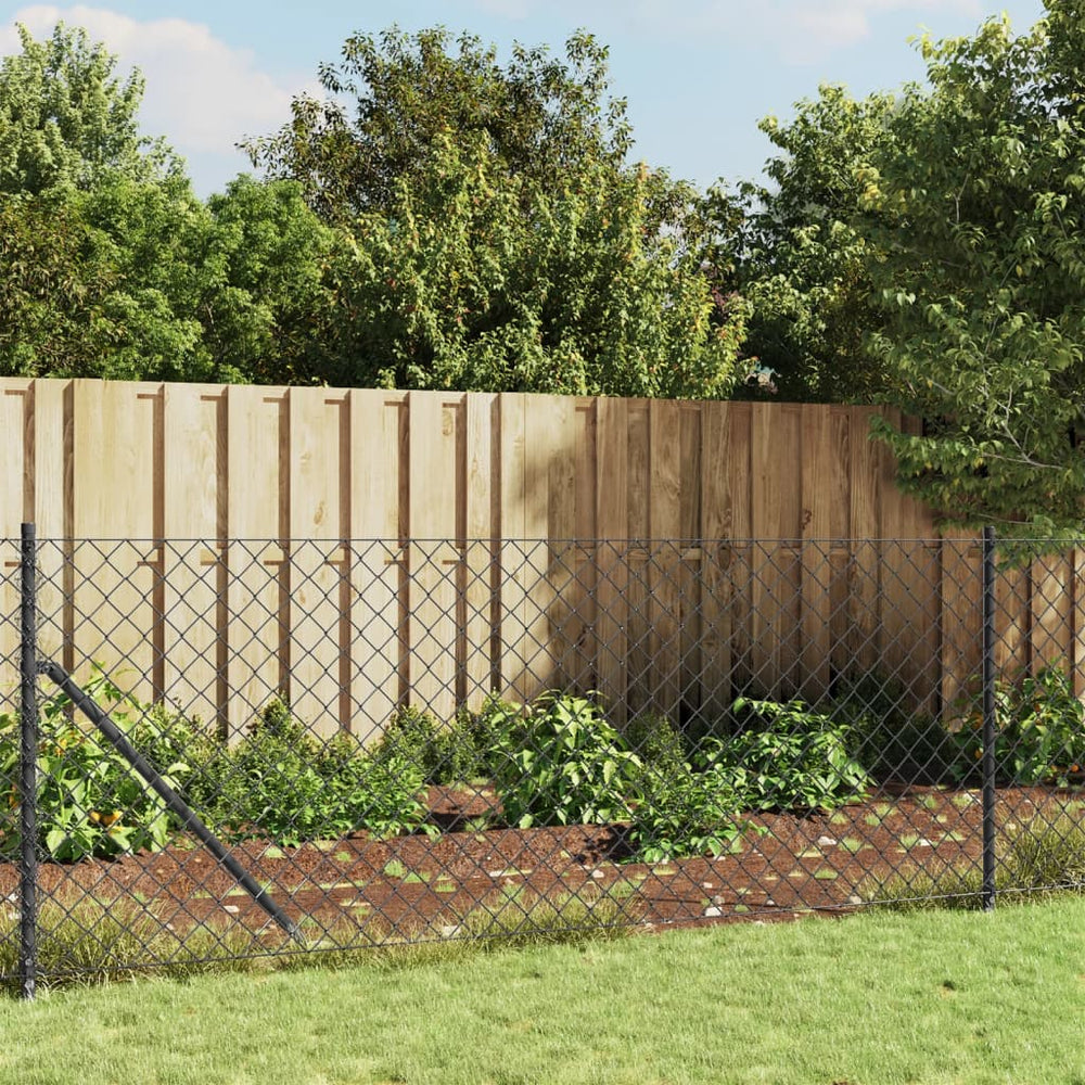 vidaXL Chain Link Fence with Ground Sockets Anthracite 0.8x25 m