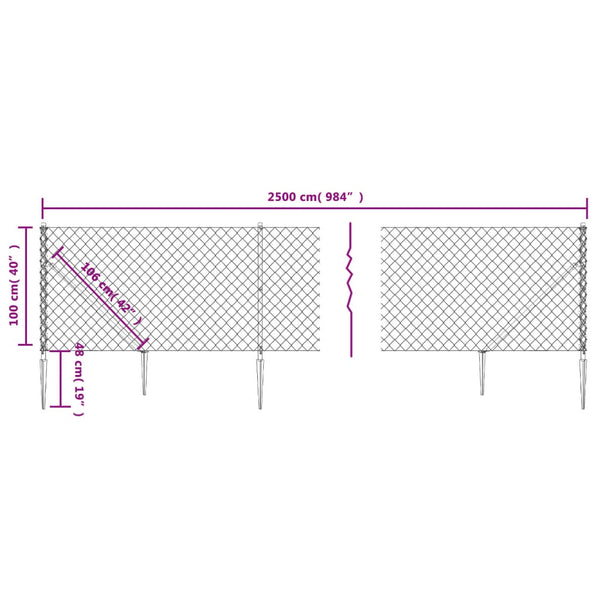 vidaXL Chain Link Fence with Ground Sockets Anthracite 1x25 m