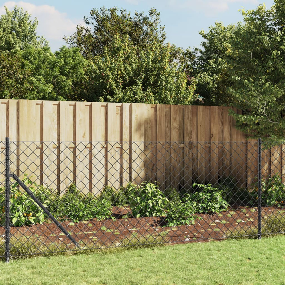 vidaXL Chain Link Fence with Ground Sockets Anthracite 1x25 m