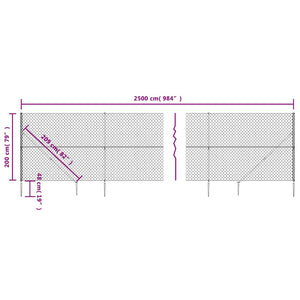 vidaXL Chain Link Fence with Ground Sockets Anthracite 2x25 m