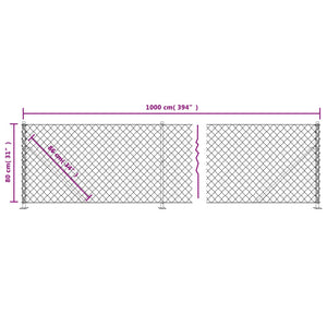 vidaXL Chain Link Fence with Ground Flange Anthracite 0.8x10 m