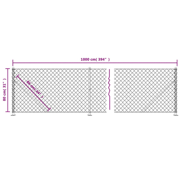 vidaXL Chain Link Fence with Ground Flange Anthracite 0.8x10 m