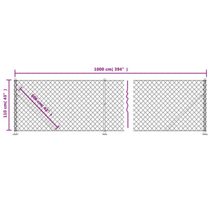 vidaXL Chain Link Fence with Ground Flange Anthracite 1.1x10 m