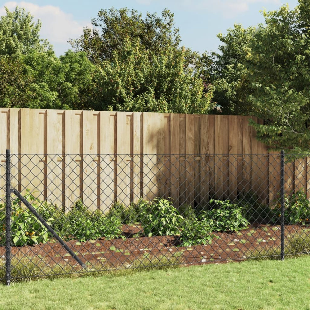 vidaXL Chain Link Fence with Ground Flange Anthracite 1.1x10 m