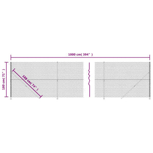 vidaXL Chain Link Fence with Ground Flange Anthracite 1.8x10 m