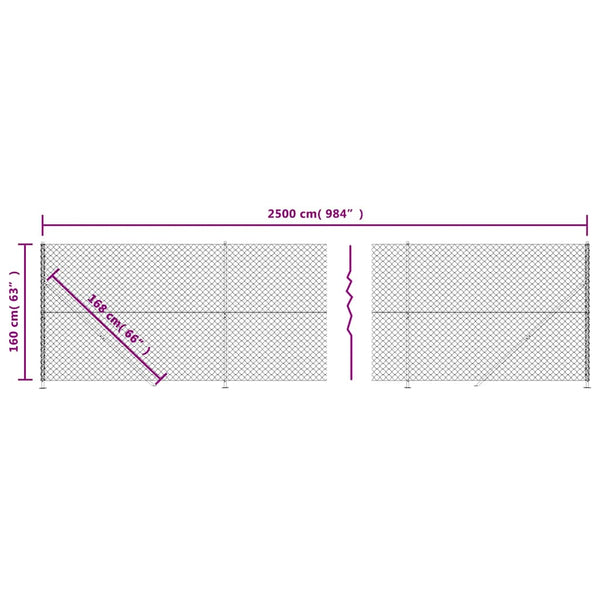 vidaXL Chain Link Fence with Ground Flange Anthracite 1.6x25 m