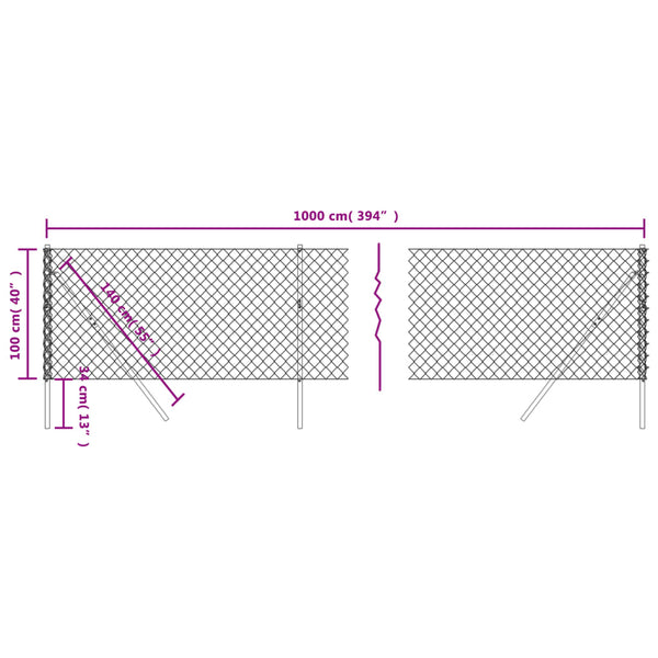 vidaXL Wire Mesh Fence Silver 1x10 m