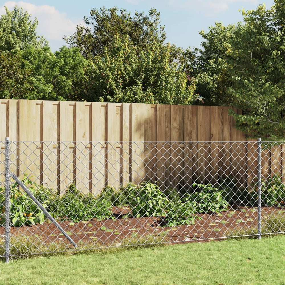 vidaXL Chain Link Fence with Ground Flange Silver 0.8x25 m