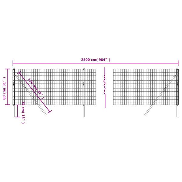vidaXL Chain Link Fence Green 0.8x25 m Galvanized Steel