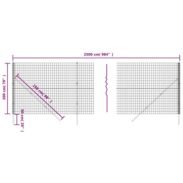 vidaXL Chain Link Fence Green 2x25 m Galvanized Steel