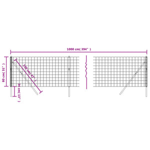 vidaXL Chain Link Fence Green 0.8x10 m Galvanized Steel