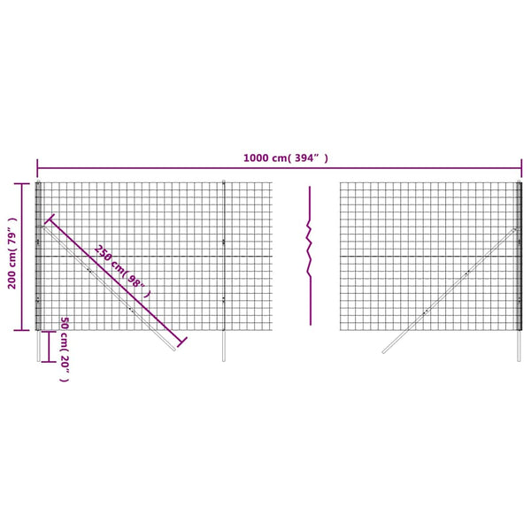 vidaXL Chain Link Fence Green 2x10 m Galvanized Steel