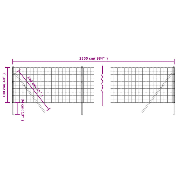 vidaXL Chain Link Fence Green 1x25 m Galvanized Steel