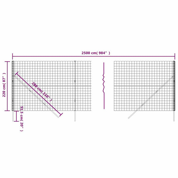 vidaXL Chain Link Fence Green 2.2x25 m Galvanized Steel