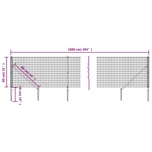 vidaXL Chain Link Fence with Ground Spikes Green 0.8x10 m
