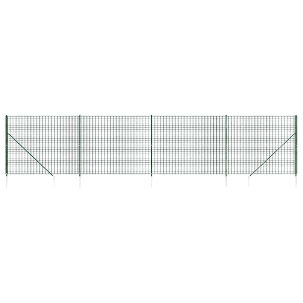 vidaXL Chain Link Fence with Ground Spikes Green 1.4x10 m