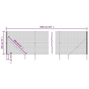 vidaXL Chain Link Fence with Ground Sockets Green 2x10 m