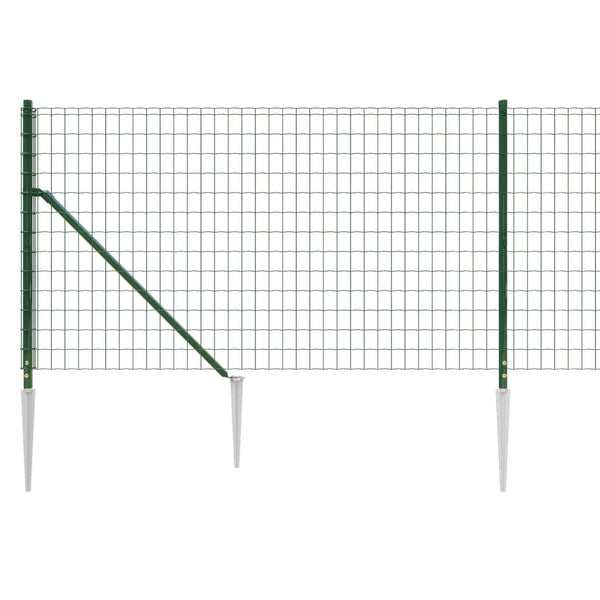 vidaXL Chain Link Fence with Ground Spikes Green 1x25 m