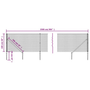 vidaXL Chain Link Fence with Ground Spikes Green 1x25 m
