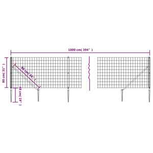 vidaXL Chain Link Fence with Ground Spikes Green 0.8x10 m