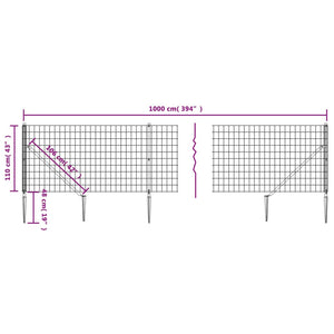 vidaXL Chain Link Fence with Ground Spikes Green 1.1x10 m