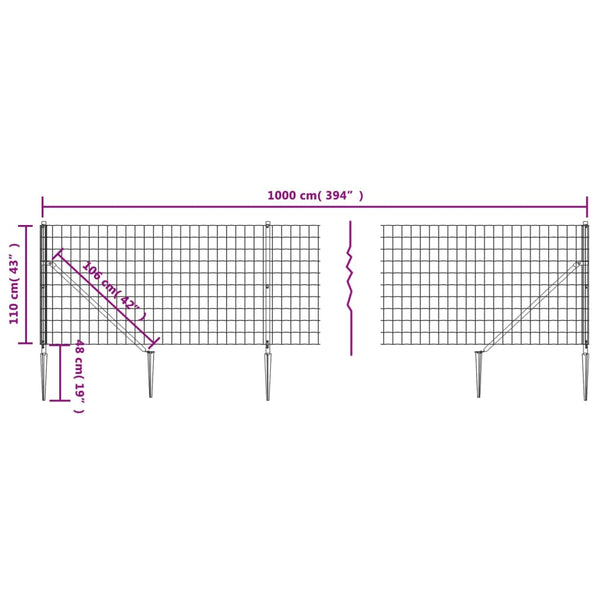 vidaXL Chain Link Fence with Ground Spikes Green 1.1x10 m