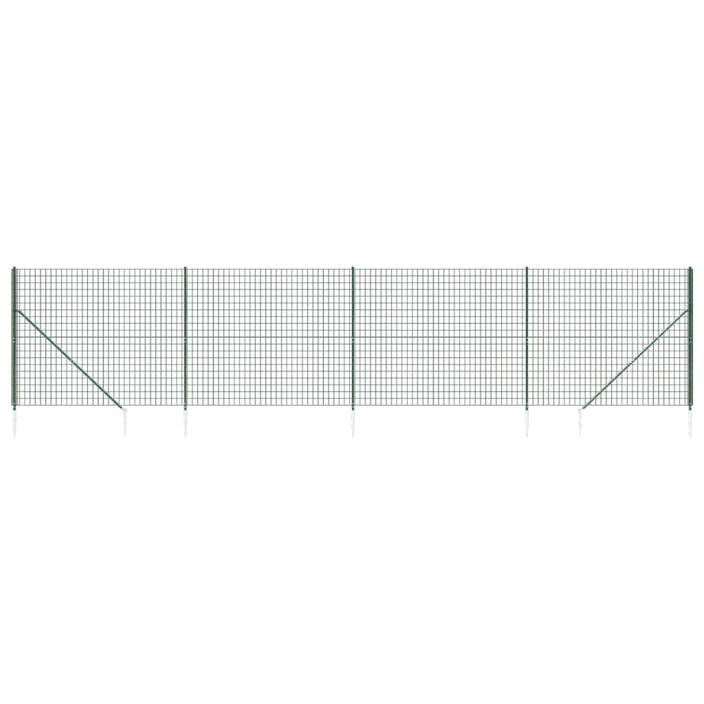 vidaXL Chain Link Fence with Ground Spikes Green 1.4x10 m