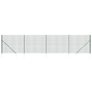vidaXL Chain Link Fence with Ground Spikes Green 1.4x10 m