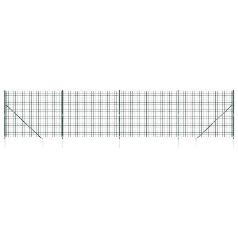 vidaXL Chain Link Fence with Ground Spikes Green 1.6x10 m