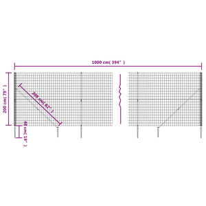 vidaXL Chain Link Fence with Ground Sockets Green 2x10 m