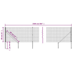 vidaXL Chain Link Fence with Ground Spikes Green 0.8x25 m