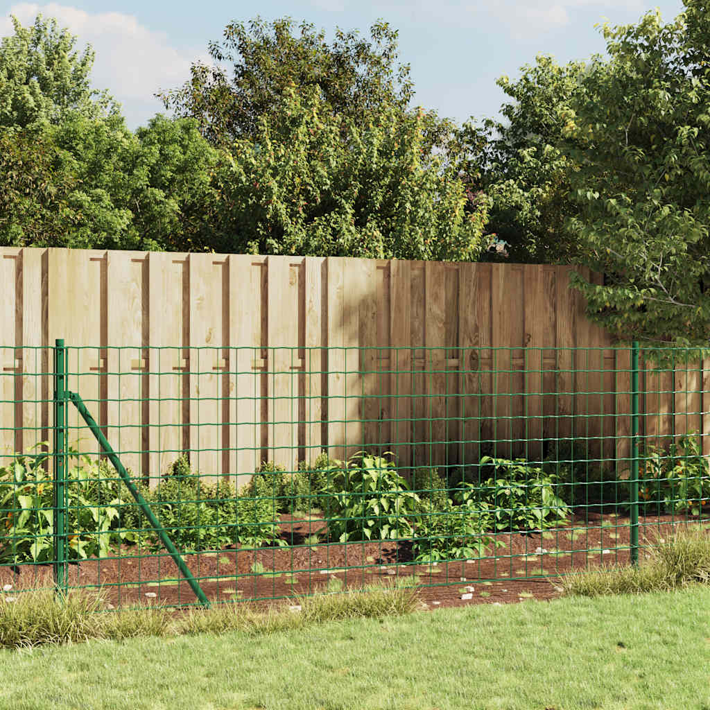 vidaXL Chain Link Fence with Ground Spikes Green 0.8x25 m