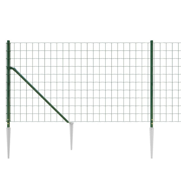vidaXL Chain Link Fence with Ground Spikes Green 1x25 m