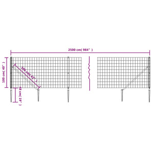 vidaXL Chain Link Fence with Ground Spikes Green 1x25 m