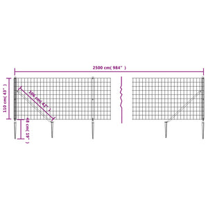 vidaXL Chain Link Fence with Ground Spikes Green 1.1x25 m