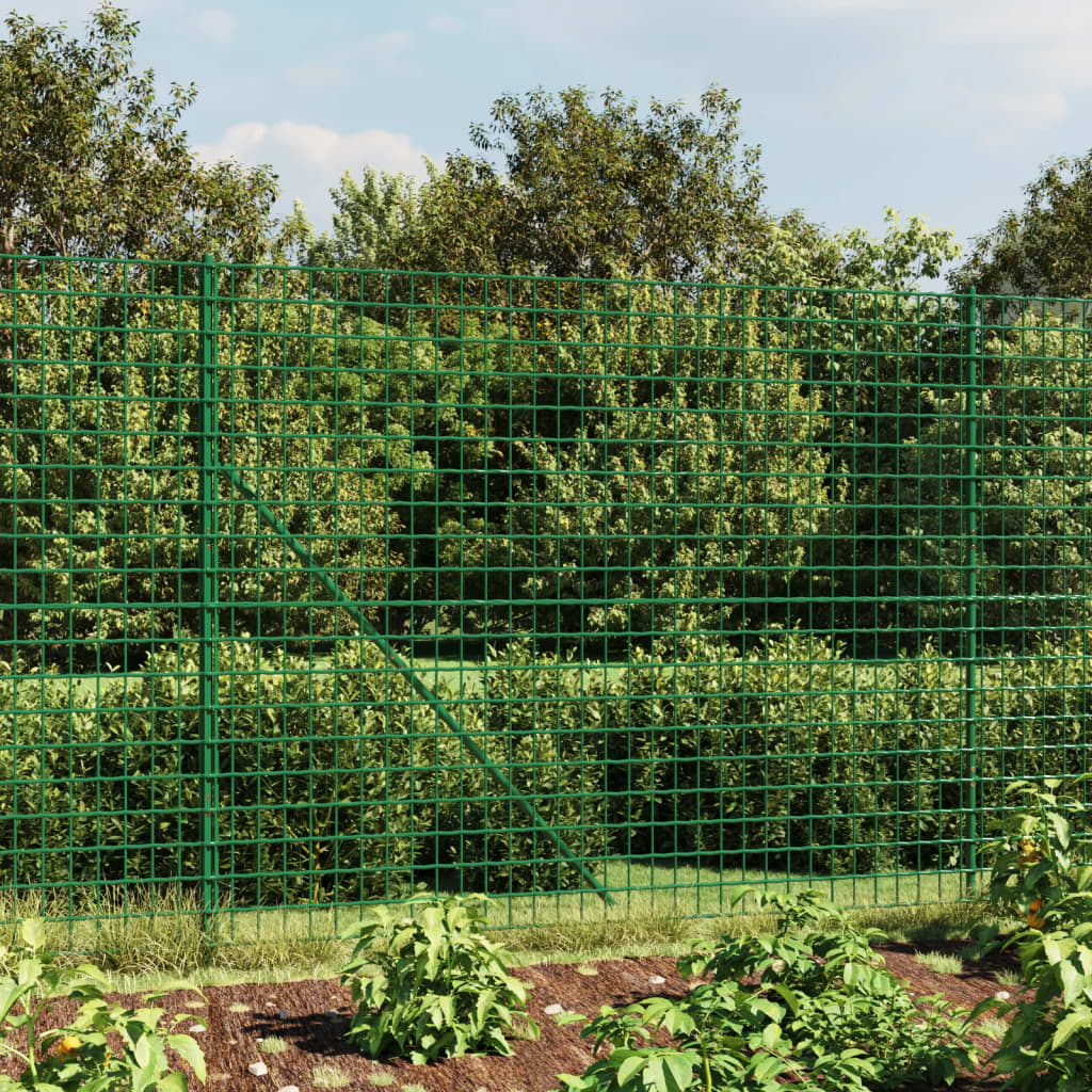 vidaXL Chain Link Fence with Ground Spikes Green 1.4x25 m