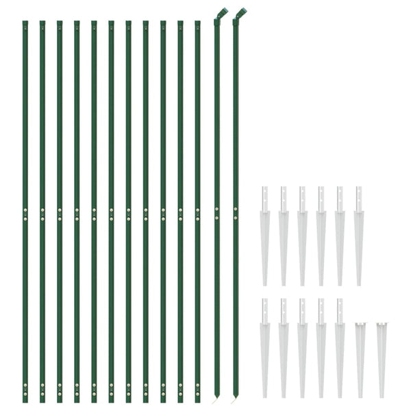 vidaXL Chain Link Fence with Ground Spikes Green 1.6x25 m