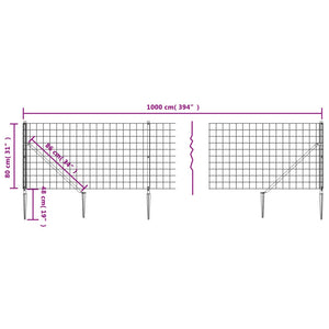 vidaXL Chain Link Fence with Ground Spikes Green 0.8x10 m