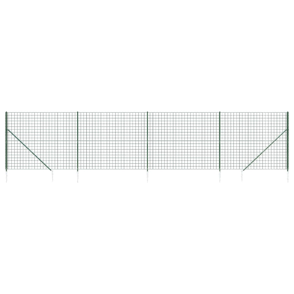 vidaXL Chain Link Fence with Ground Spikes Green 1.4x10 m