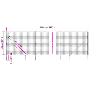 vidaXL Chain Link Fence with Ground Spikes Green 1.4x10 m