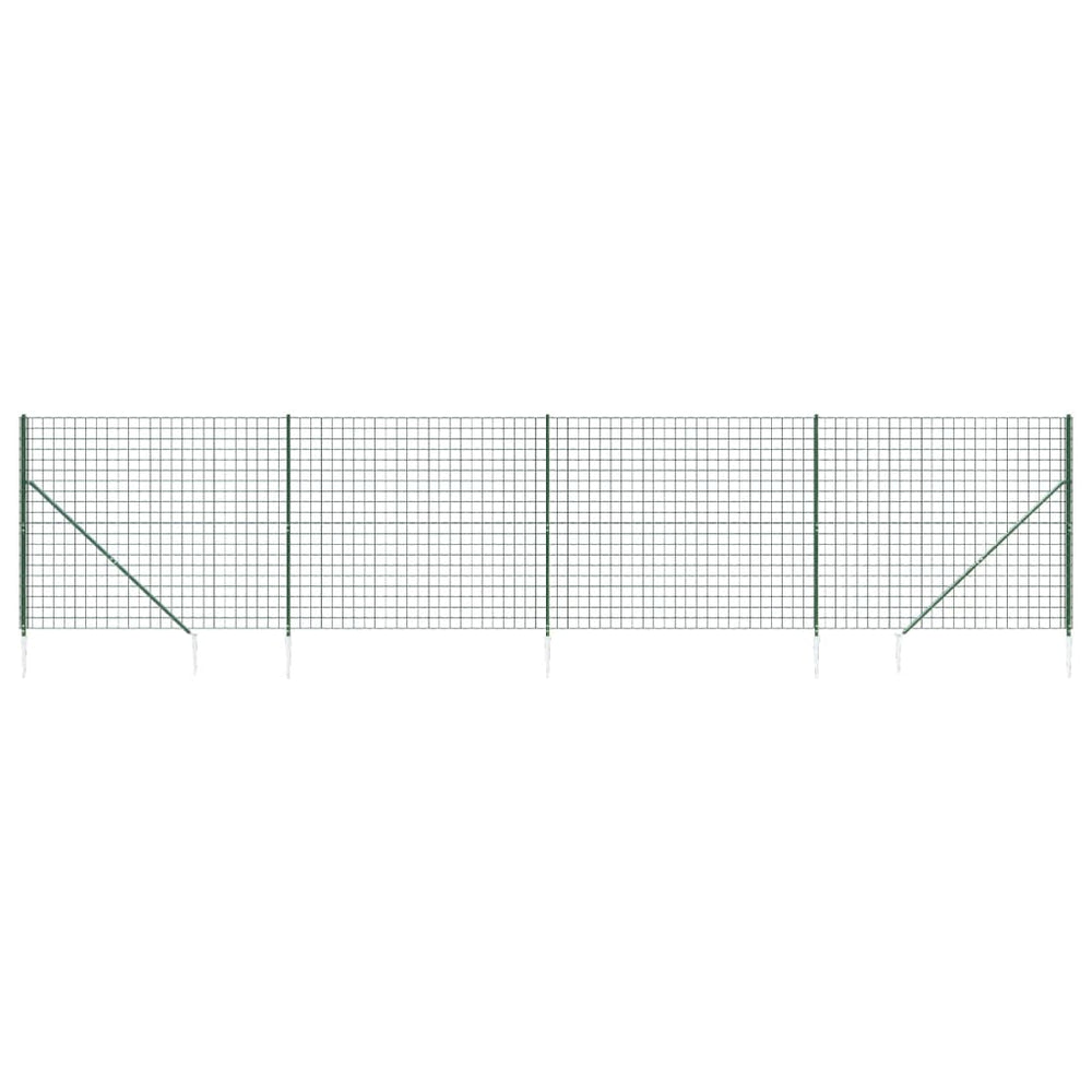 vidaXL Chain Link Fence with Ground Spikes Green 1.6x10 m