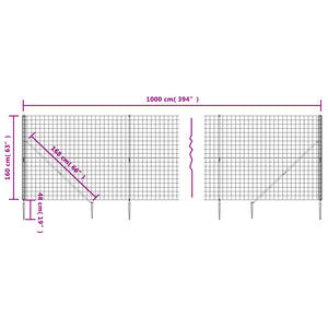 vidaXL Chain Link Fence with Ground Spikes Green 1.6x10 m