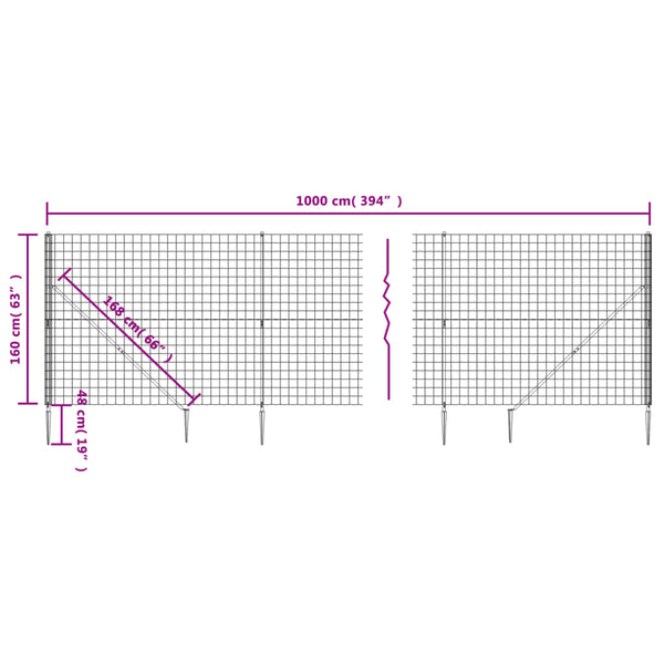 vidaXL Chain Link Fence with Ground Spikes Green 1.6x10 m