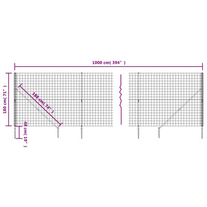 vidaXL Chain Link Fence with Ground Spikes Green 1.8x10 m