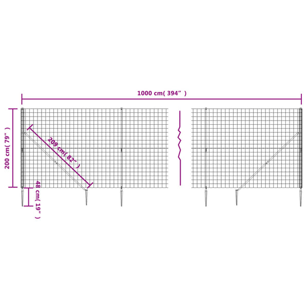 vidaXL Chain Link Fence with Ground Sockets Green 2x10 m