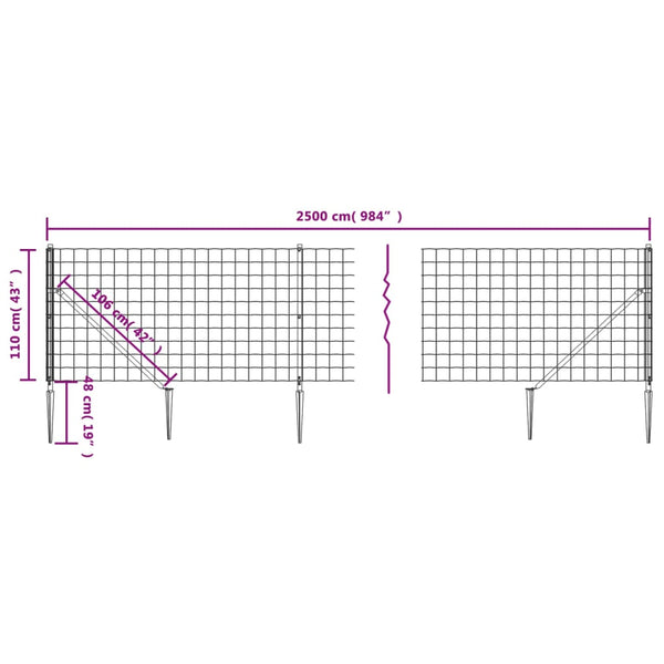 vidaXL Chain Link Fence with Ground Spikes Green 1.1x25 m